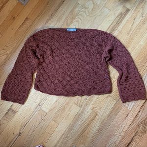 ZARA Crochet chocolate brown sweater size small boxy fit bell sleeve macrame
